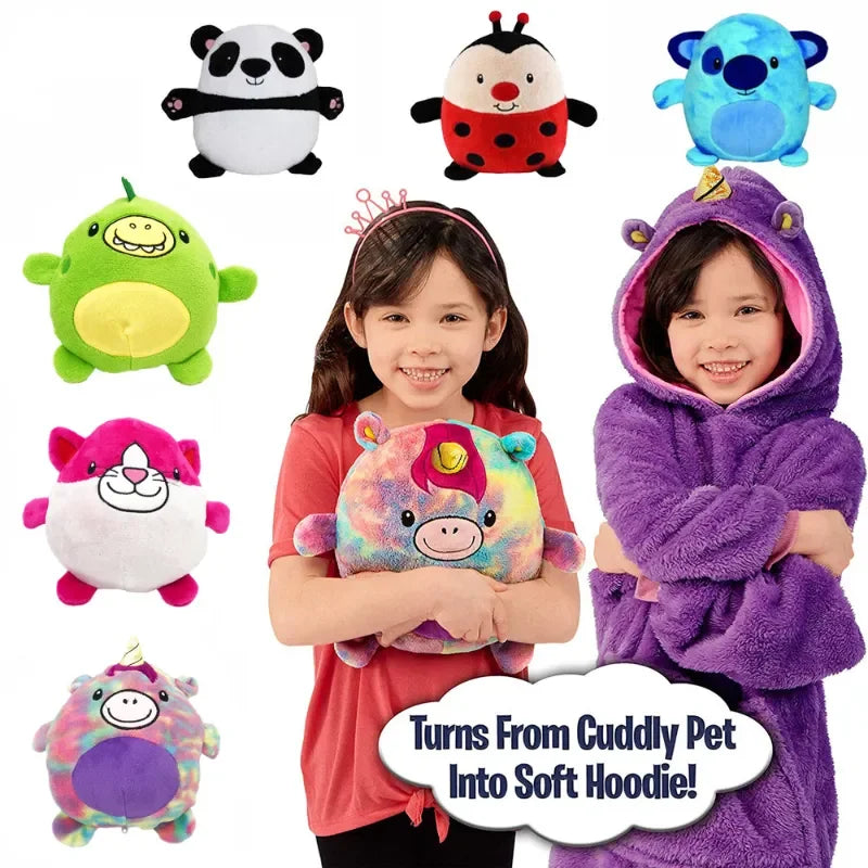 Children's HUG Cartoon Pets Hoodie Blanket Kids Lazy Pillow Pajamas Pullover Clothes Wearable Hooded Coats for Boys Girls Gift