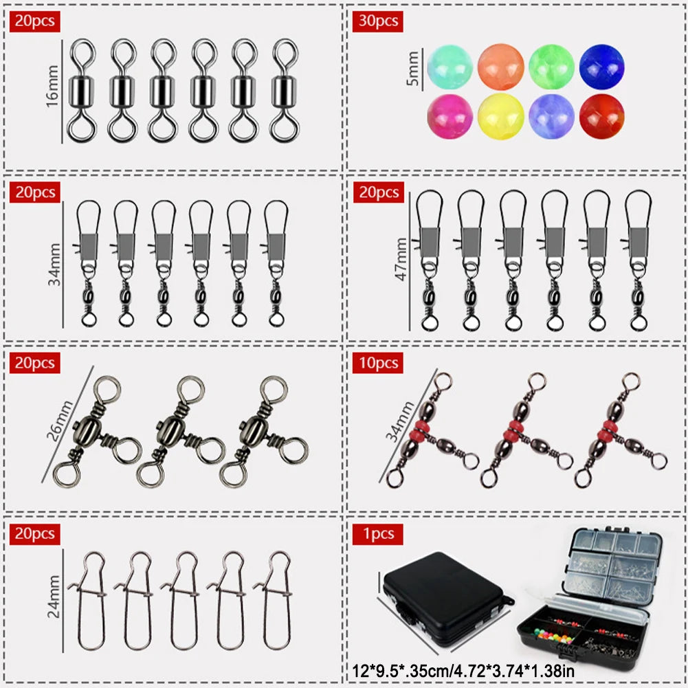 140pcs Fishing Set Boxed Pins Fishing Accessories Kit Ball Bearing Fishing Swivels Fishing Snap Swivels Carp Fishing Accessories