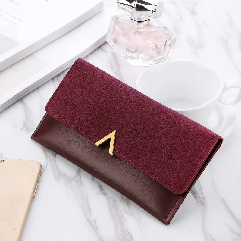 High Quality Soft PU Leather Long Wallet / Zipper&Fold Hasp Envelope Purse ID Card Holder Bag For Women