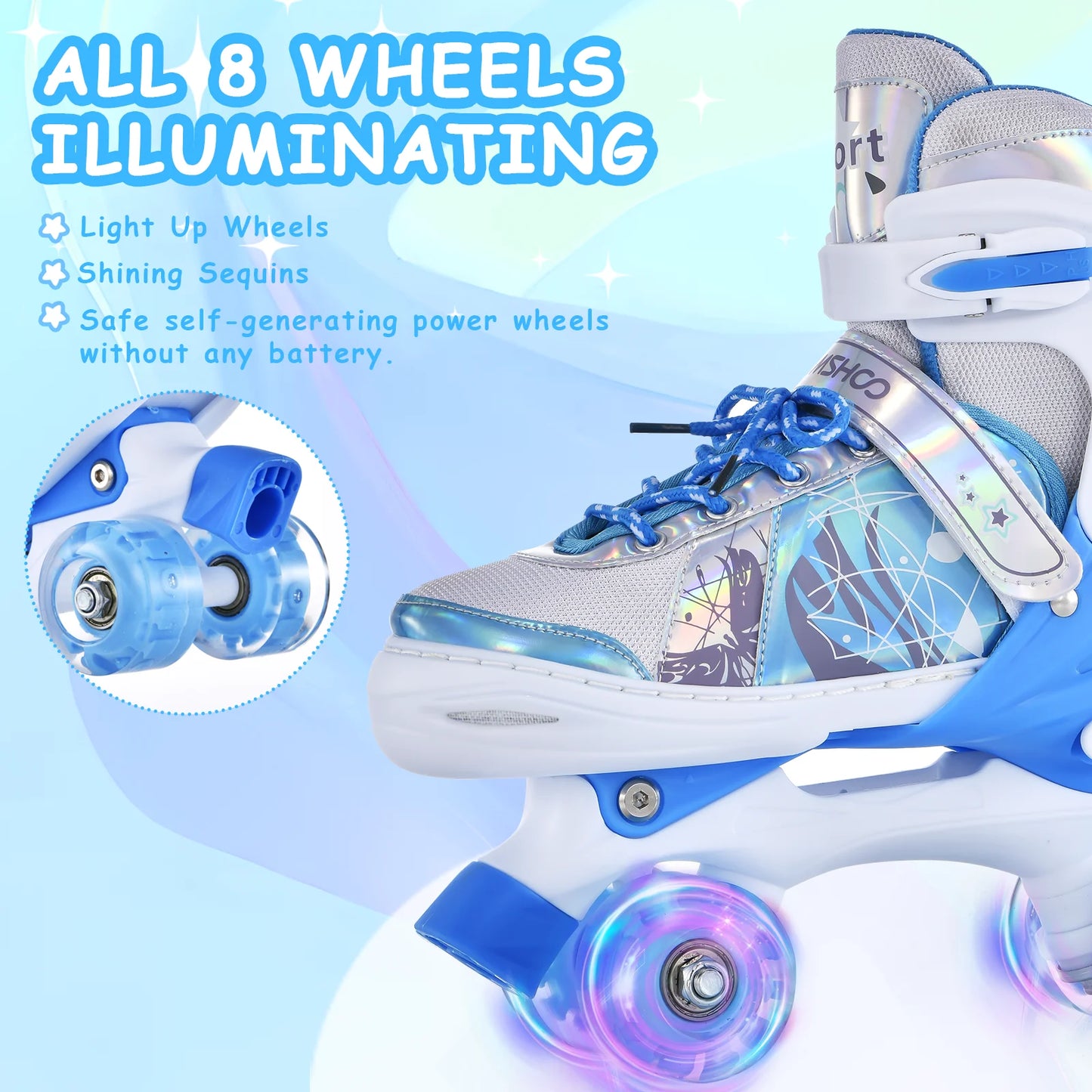 Outdoor Roller Skates LED Luminous Wheels for Children Girls Boys for Kids 4 Size Adjustable Light Up Children's Outdoor Games