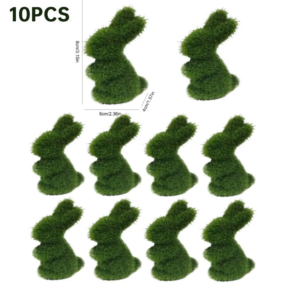 10PC Easter Bunny Decor Easter Moss Rabbit Figurine Home Garden Party Decor Artificial Moss Rabbit Easter Figurine Desktop Decor