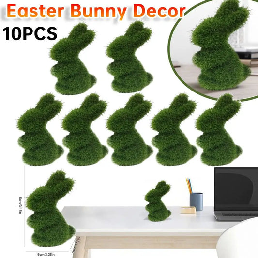 10PC Easter Bunny Decor Easter Moss Rabbit Figurine Home Garden Party Decor Artificial Moss Rabbit Easter Figurine Desktop Decor