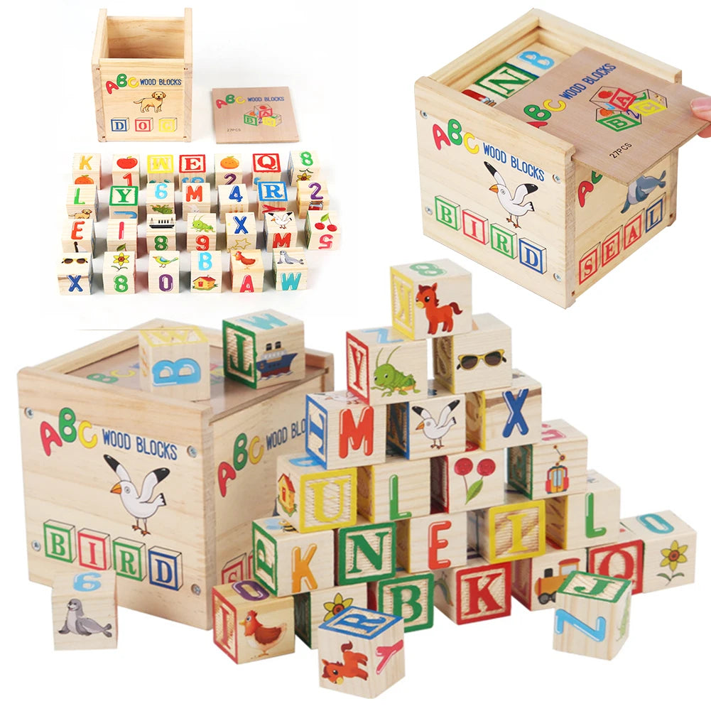 Alphabet & Number Stacking Blocks 27 Pcs ABC Learning Baby Blocks Montessori Toys for Toddlers 1-3 for Boys Girls Kids Gifts