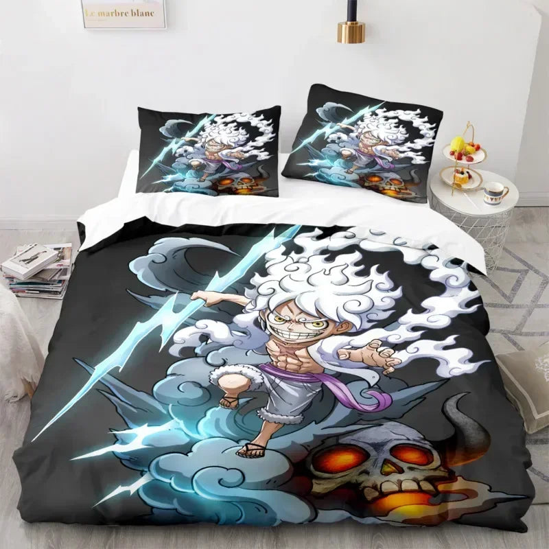 Cartoon Anime One Pieces Duvet Cover Set Nika Luffy Gear 5 Bedding Set Luffy Quilt Cover Pillowcase Twin Single Queen King Size