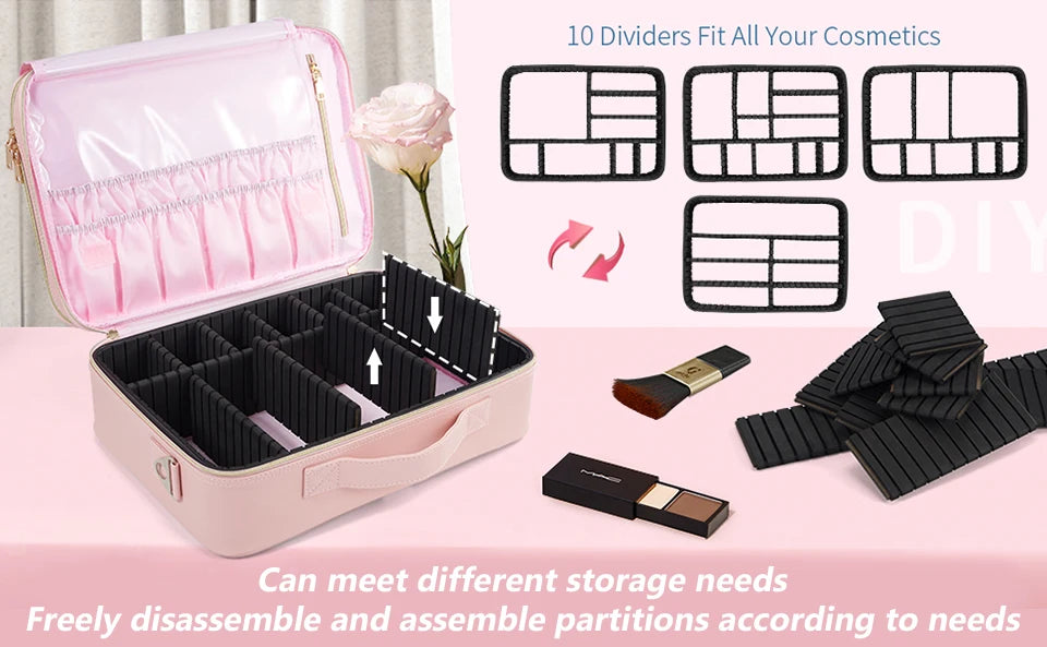 Professional Makeup Bag Extra Large Cosmetic Train Case Make Up Brush Organizer Storage Box Manicure Artist Bags with Dividers