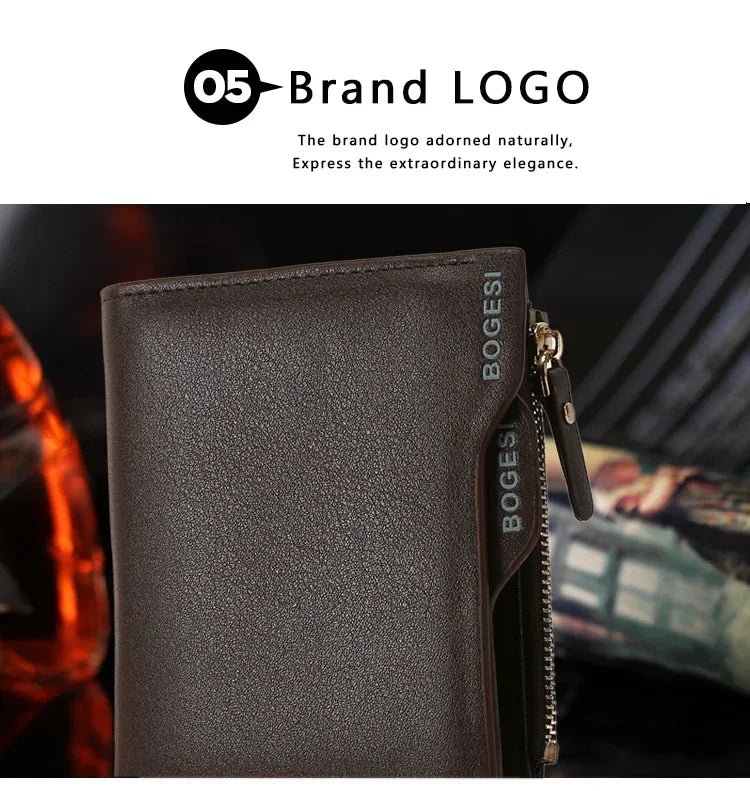 Bogesi Men wallet with Zipper Coin Bag  Small Bifid Famous Brand Thin Wallet Men Purse