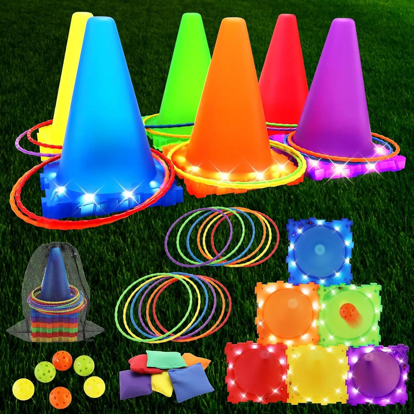 VATOS Light Up Toss Game Garden Toy 3 In 1 Toss Game Play Set Throwing Target Outdoor Party Soccer Gmaes Toys for Kids Adults