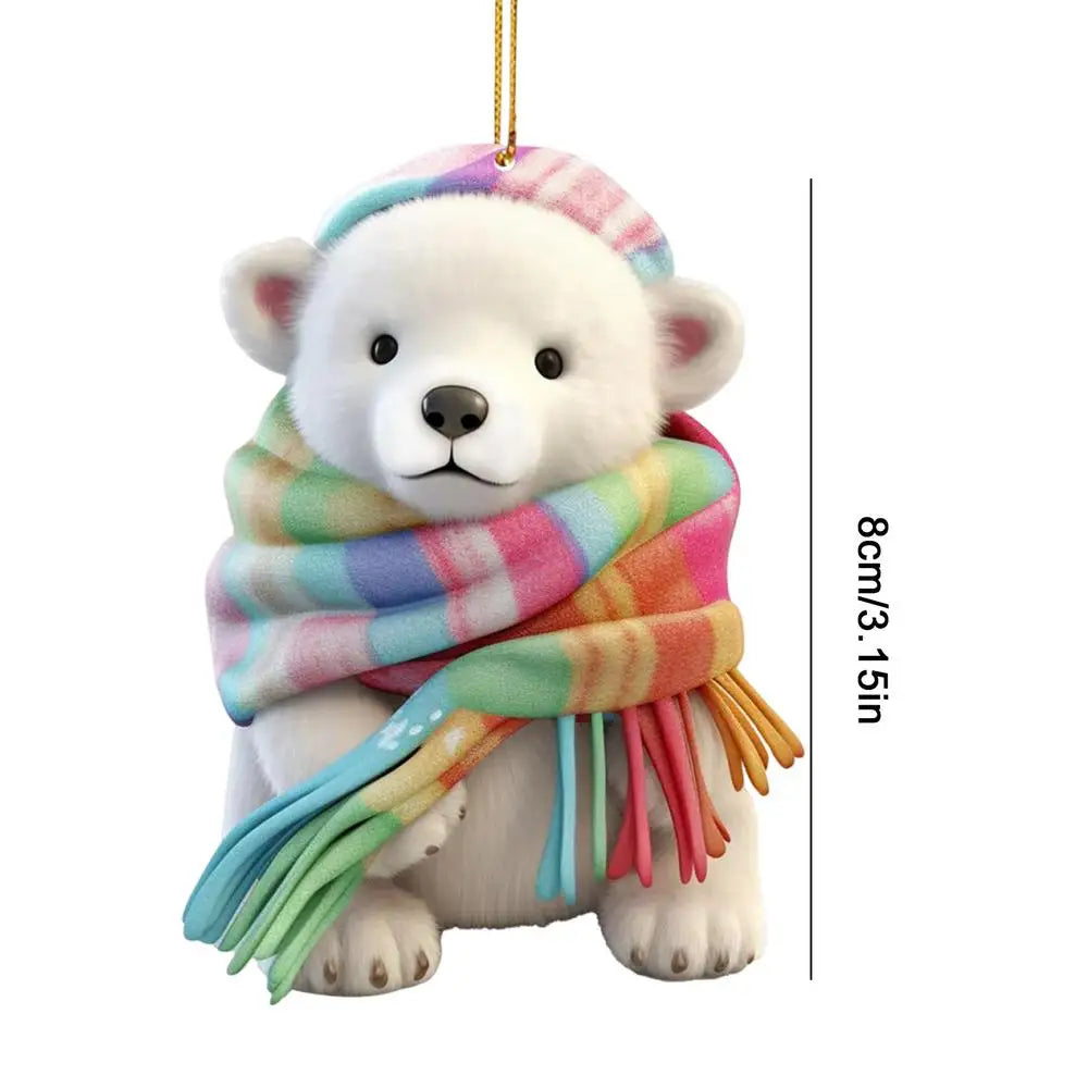 Polar Bear With A Scarf Pendant 2024 Christmas Tree Hanging Ornament Acrylic 2D Flat Xmas Party Home Decoration 2025 New Year