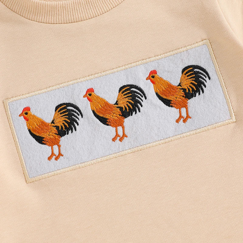 FOCUSNORM 0-4Y Toddler Kids Boys Clothes Sets Rooster Embroidery Short Sleeve T-shirts Elastic Waist Shorts 2PCS