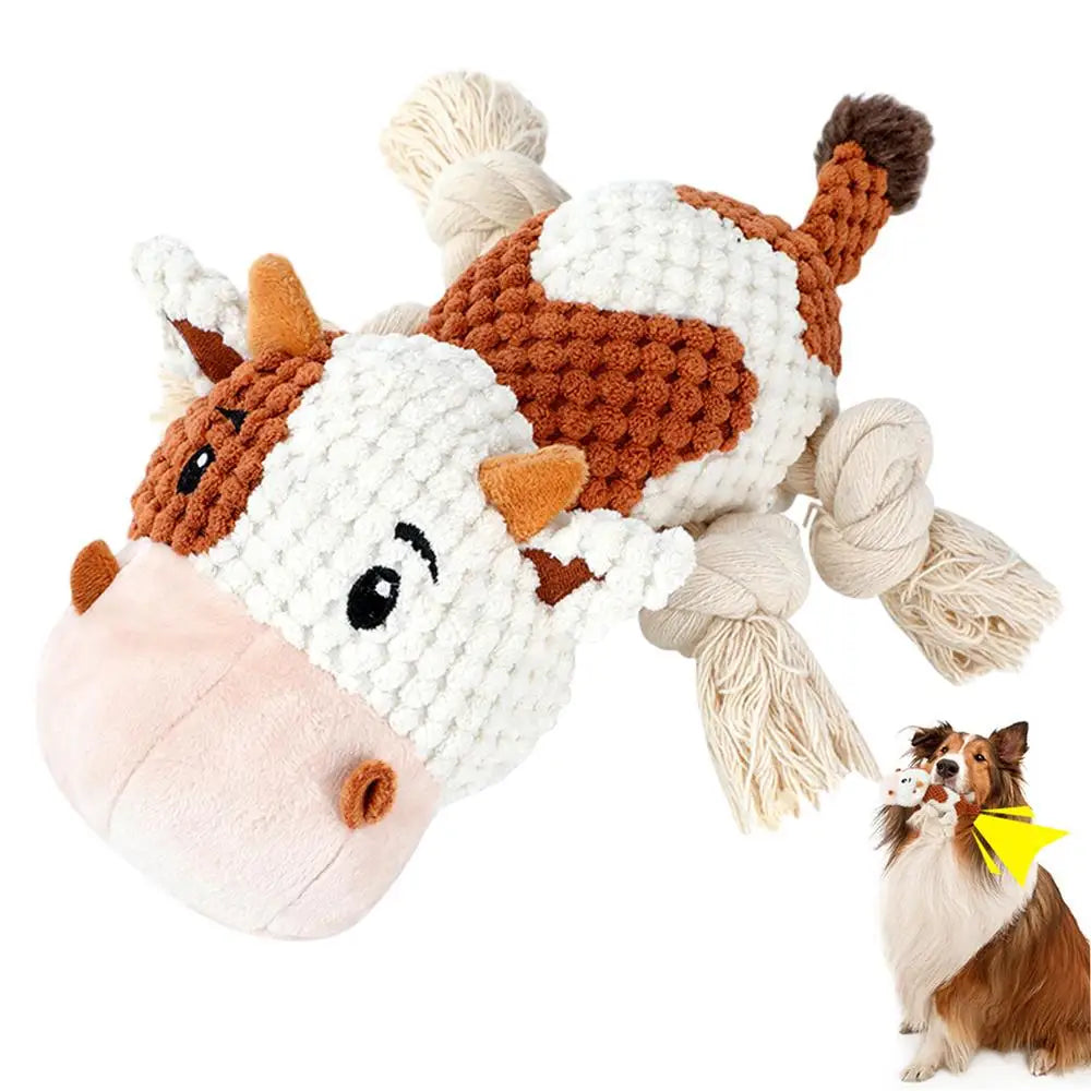 Dog Chew Toys For Puppy Soft Comfortable Dog Squeaky Toys Plush Cow Interactive Dog Toys For Small Medium Large Dogs