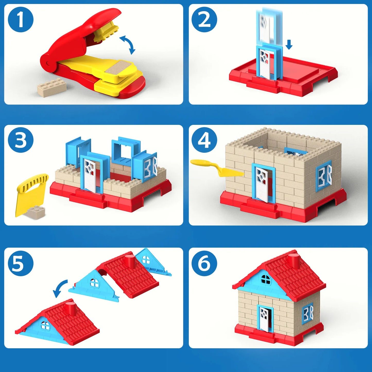 Sensory Sand Building Molds with Brick Press & 4 Tools Building Toys Set House Castle Moldable Sensory Play Sand for Kids Age 3+