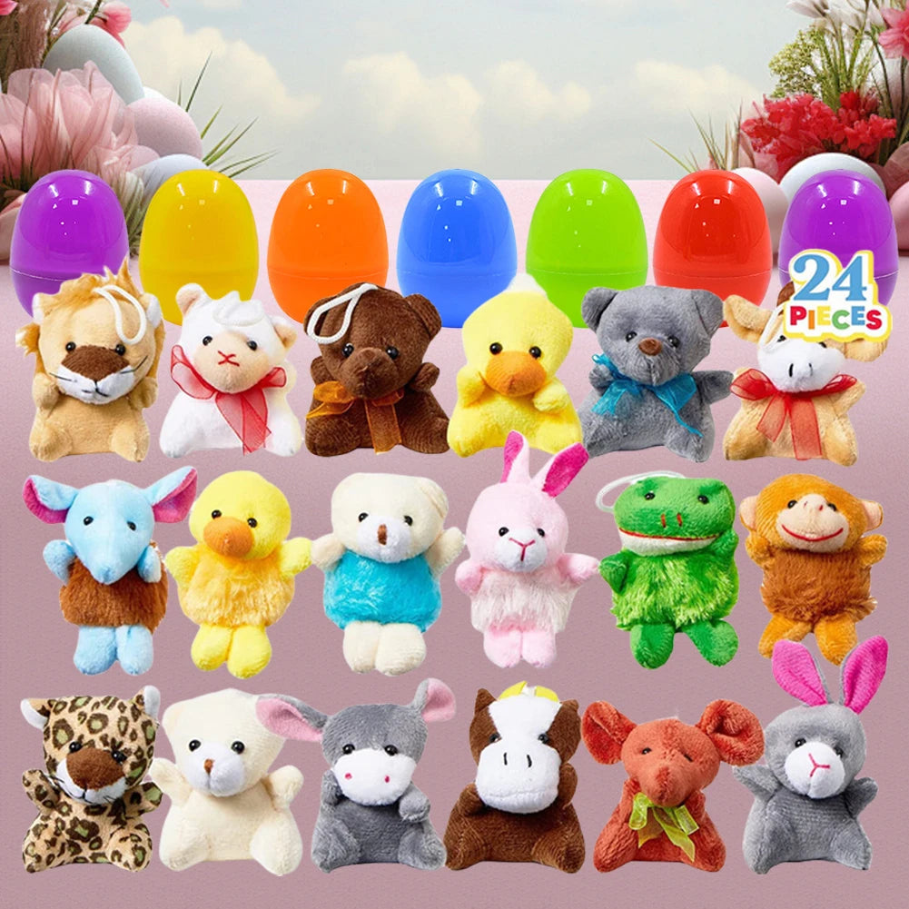 24 Pack Prefilled Easter Eggs Filled with Mini Plush Toy Easter Basket Stuffers for Kids Easter Egg Hunt Game Classroom Prize