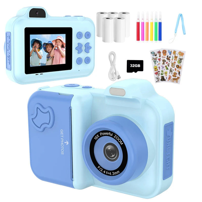 Children Camera Instant Print Camera For Kids Dual Lens Video Recording Photo Thermal Printing Mini Digital Camera With 32G Card