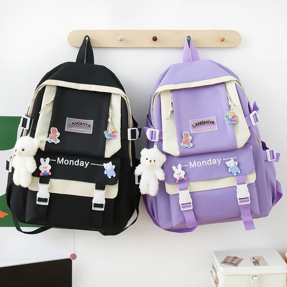 Women School Backpacks Schoolbag Canvas 4in1 For Teenagers Girls Student College Book Bag Satchel CasualBolsas Mochilas