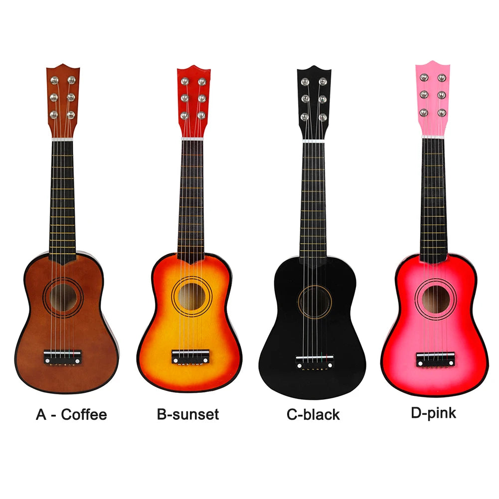 21 Inch Acoustic Guitar Ukulele for Beginners 6 Strings Basswood Guitar with Picks for Children Kids Beginners