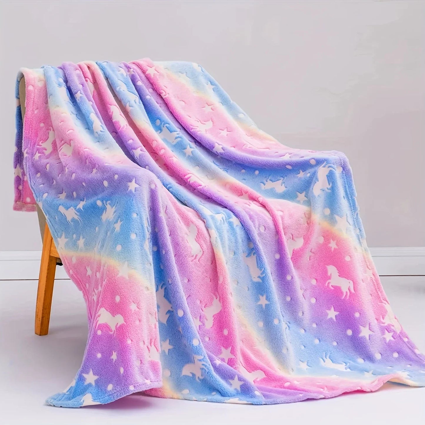 Glow in The Dark Rainbow Unicorn Blanket Cozy Soft Flannel Blanket for Sofa Bed Car Bedding Blanket for Boys Girls Kids Toddlers