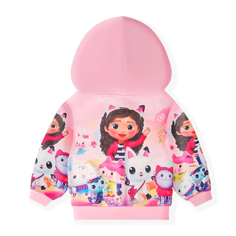 2-16Y Cartoon Gabby Dollhouse Cats Clothes Kids Pullover Jacket with Hooded and Zipper Baby Boys Sweatshirt Girls Casual Outwear