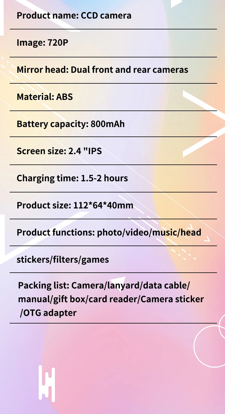 48MP HD 1080P Digital Camera for Beginners 2.4' screen with 16xzoom Front and Rear Dual Camera Camera for Kid Adult Gift