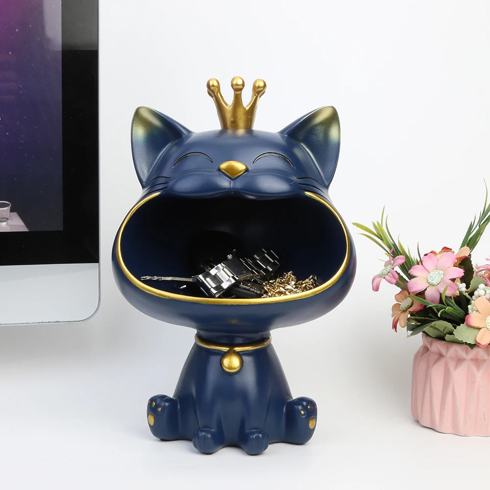 High Quality Resin Cute Cat Statue Key Holder Bowl for Organizing Keys Candy Snacks Home and Office Decor