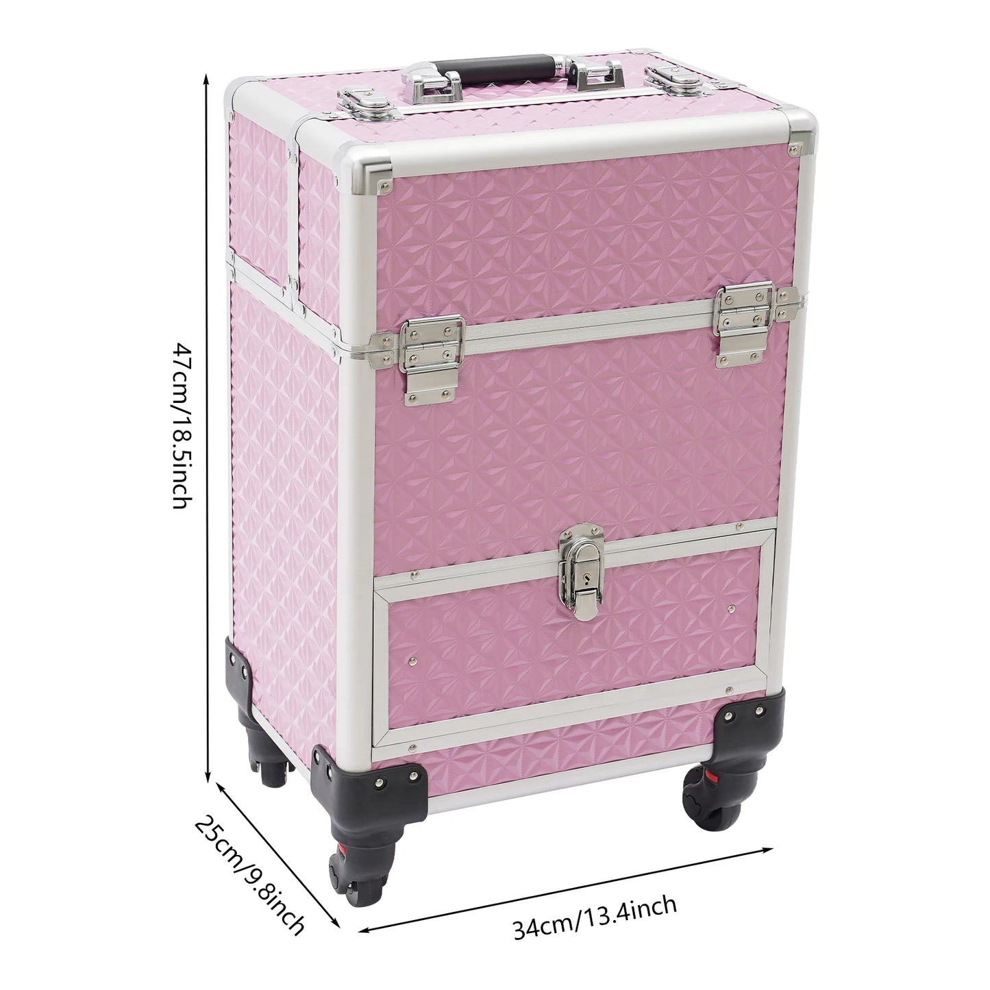 Aluminum Rolling Makeup Train Case, Portable Makeup Organizer Suitcase, Cosmetic Storage Box, Travel Beauty Luggage Trolley Lock