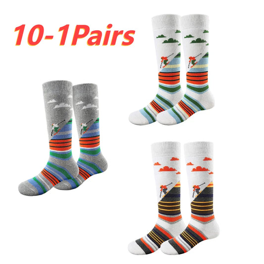 1-10Pairs Ski Sports Socks Breathable Thermal Knee-high Socks Comfortable Compression Women Men Knee Stocking for Hiking Running