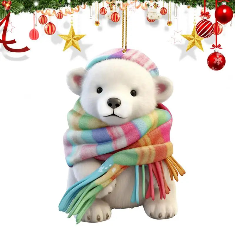 Polar Bear With A Scarf Pendant 2024 Christmas Tree Hanging Ornament Acrylic 2D Flat Xmas Party Home Decoration 2025 New Year