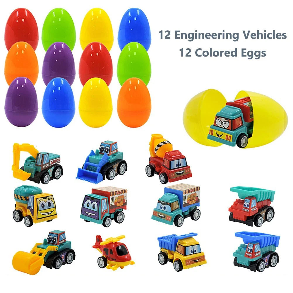 12/20 Pack Easter Basket Stuffers with Pull Back Cars Surprise Easter Eggs for Kids Easter Egg Hunt Game and Party Favors