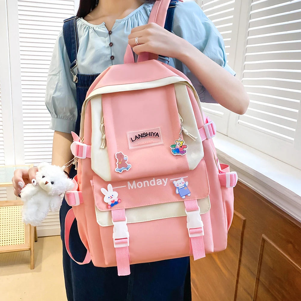 Women School Backpacks Schoolbag Canvas 4in1 For Teenagers Girls Student College Book Bag Satchel CasualBolsas Mochilas