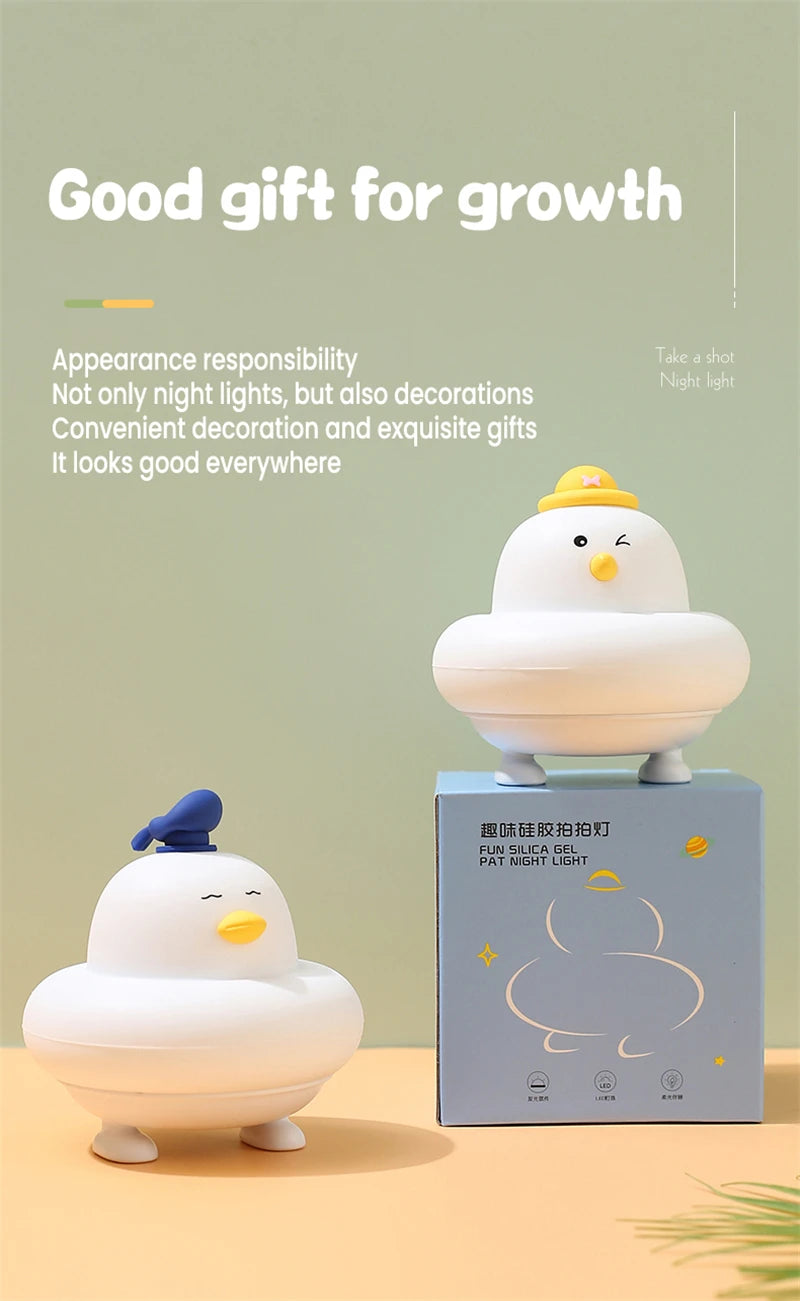 Cute LED Night Light Silicone Charging Patting Light Cartoon Chick Sleep Lamp For Baby Children Kid Bedroom Decorative