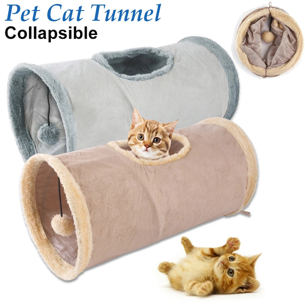 Foldable Cat Tunnel Tube Toy Collapsible Plush Channel Pet Indoor Sports Hiding Training Interactive Game Cat Supplies