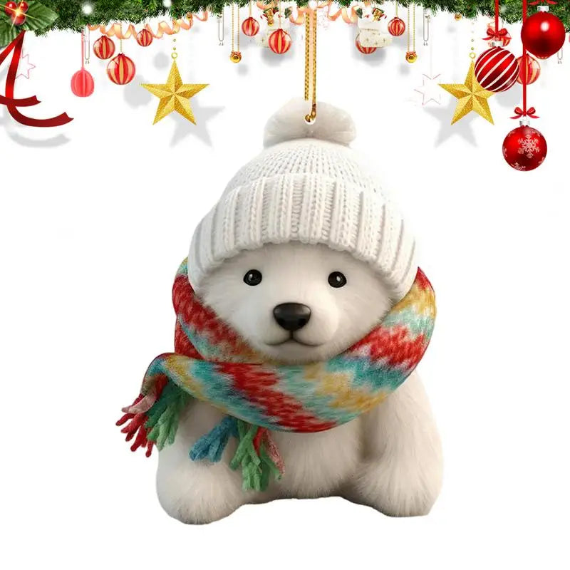 Polar Bear With A Scarf Pendant 2024 Christmas Tree Hanging Ornament Acrylic 2D Flat Xmas Party Home Decoration 2025 New Year