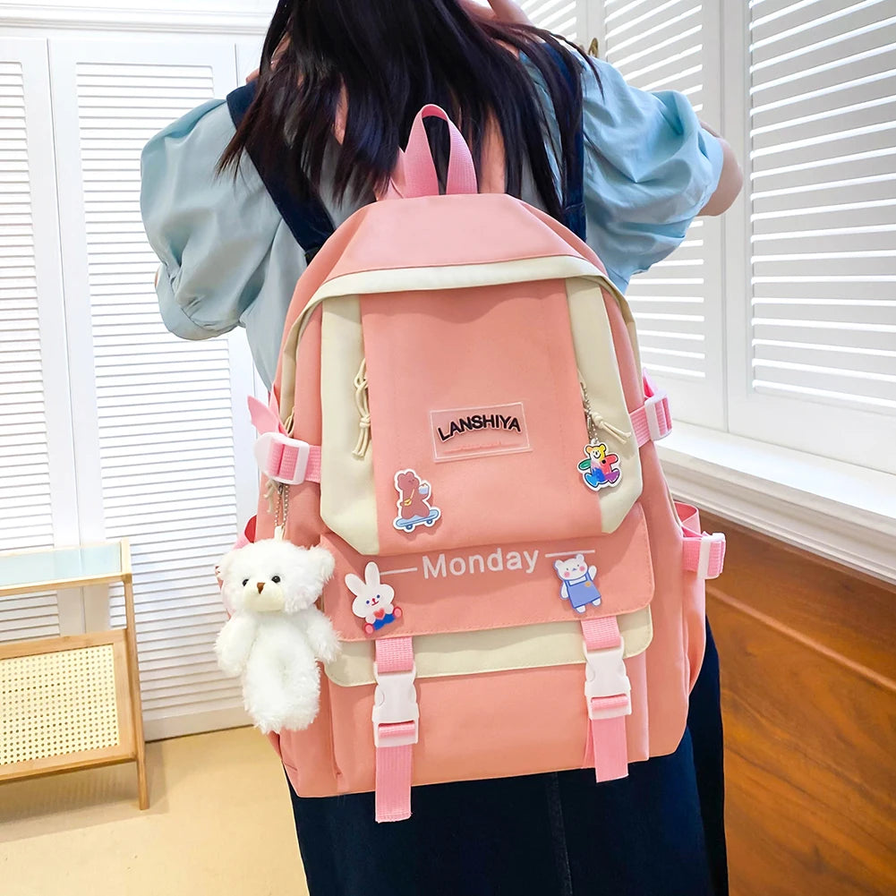 Women School Backpacks Schoolbag Canvas 4in1 For Teenagers Girls Student College Book Bag Satchel CasualBolsas Mochilas