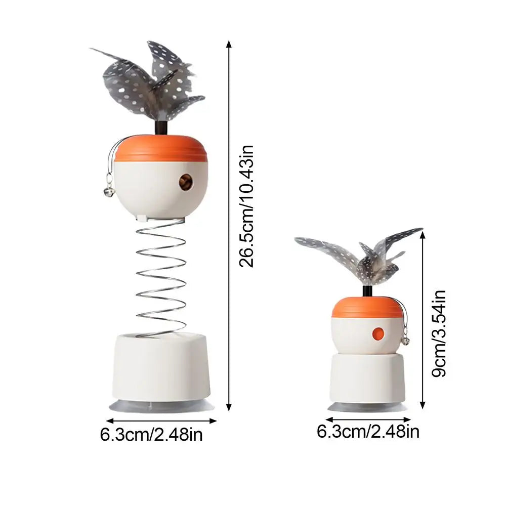 Cat Interactive Feeder Spring-Loaded Interactive Cat Feather Toy Automatic Slow Feeder Ball With Bell Stable Suction Cup Pet