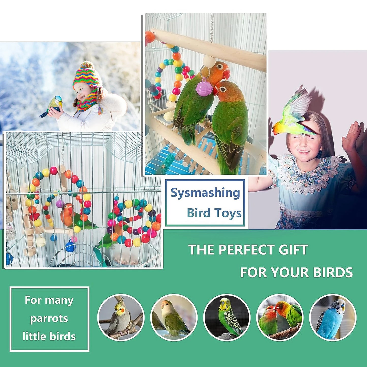 16 Packs Toy Set for Parrots Safe and Durable Bird Toys for Cockatiels Parakeets and Attract Birds' Attention Easy to Install