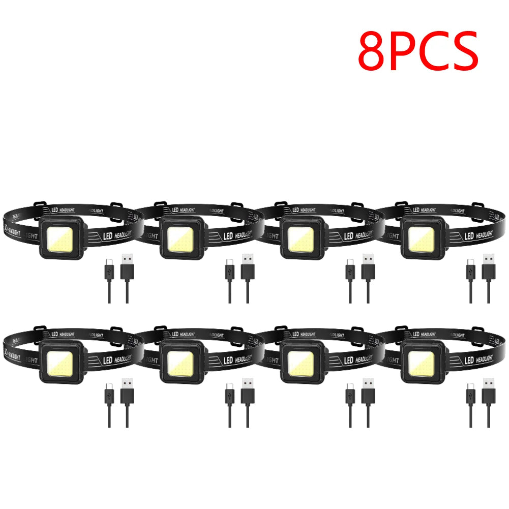 3-10PCS LED Work Light Type C USB Charging Multifunctional Head Torch Adjustable Angle COB LED Headlight Camping Running Hiking