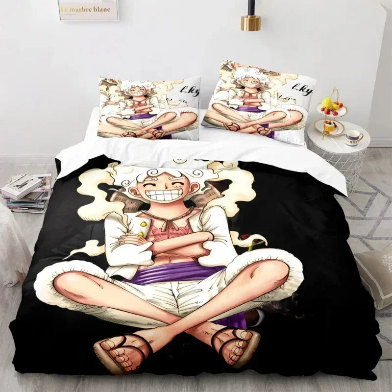 Cartoon Anime One Pieces Duvet Cover Set Nika Luffy Gear 5 Bedding Set Luffy Quilt Cover Pillowcase Twin Single Queen King Size