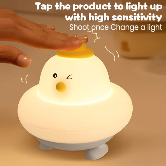 Cute LED Night Light Silicone Charging Patting Light Cartoon Chick Sleep Lamp For Baby Children Kid Bedroom Decorative