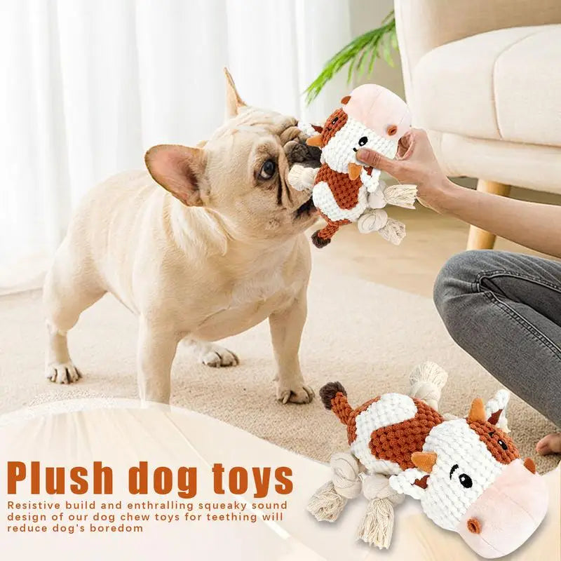 Dog Chew Toys For Puppy Soft Comfortable Dog Squeaky Toys Plush Cow Interactive Dog Toys For Small Medium Large Dogs