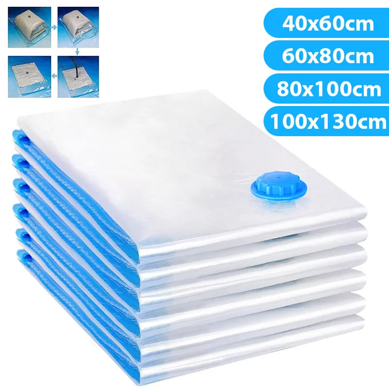 6pcs Vacuum Storage Bags With Valve Vacuum Seal Bag Wardrobe Organizer for Clothes Comforters Pillow Bedding Blanket Storage