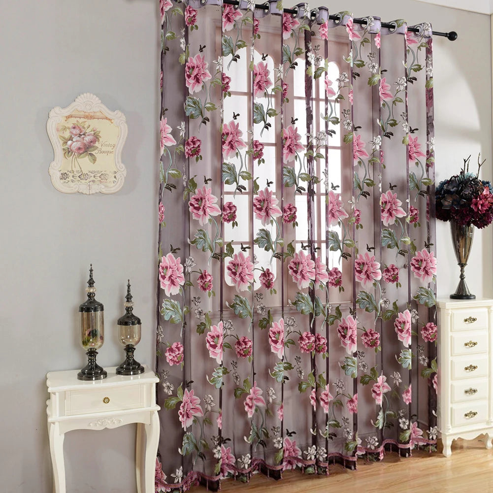 Peomies Embroidered Curtain with Holes Beads Light Transmission Door Window Curtain for Living Room Bedroom 1PC 1*2.5M