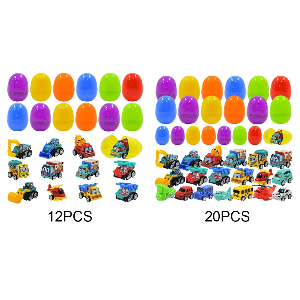 12/20 Pack Easter Basket Stuffers with Pull Back Cars Surprise Easter Eggs for Kids Easter Egg Hunt Game and Party Favors