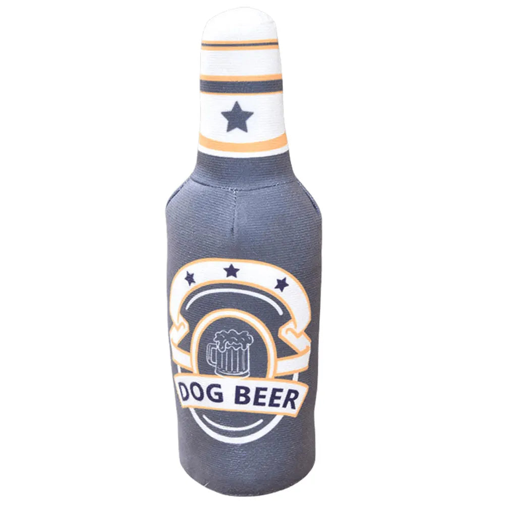 Dog Plush Toys Pet Squeaky Printed Beer Bottle Shape Toy Dog Bite-Resistant Clean Teeth Chew Toy Pet Supplies Interactive Toys