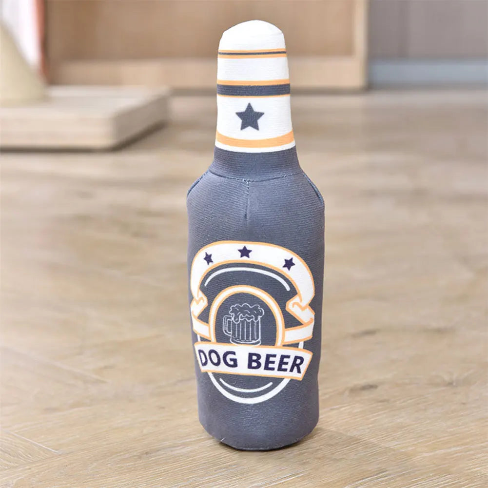 Dog Plush Toys Pet Squeaky Printed Beer Bottle Shape Toy Dog Bite-Resistant Clean Teeth Chew Toy Pet Supplies Interactive Toys