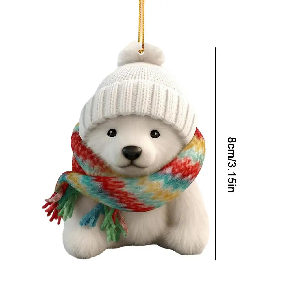 Polar Bear With A Scarf Pendant 2024 Christmas Tree Hanging Ornament Acrylic 2D Flat Xmas Party Home Decoration 2025 New Year