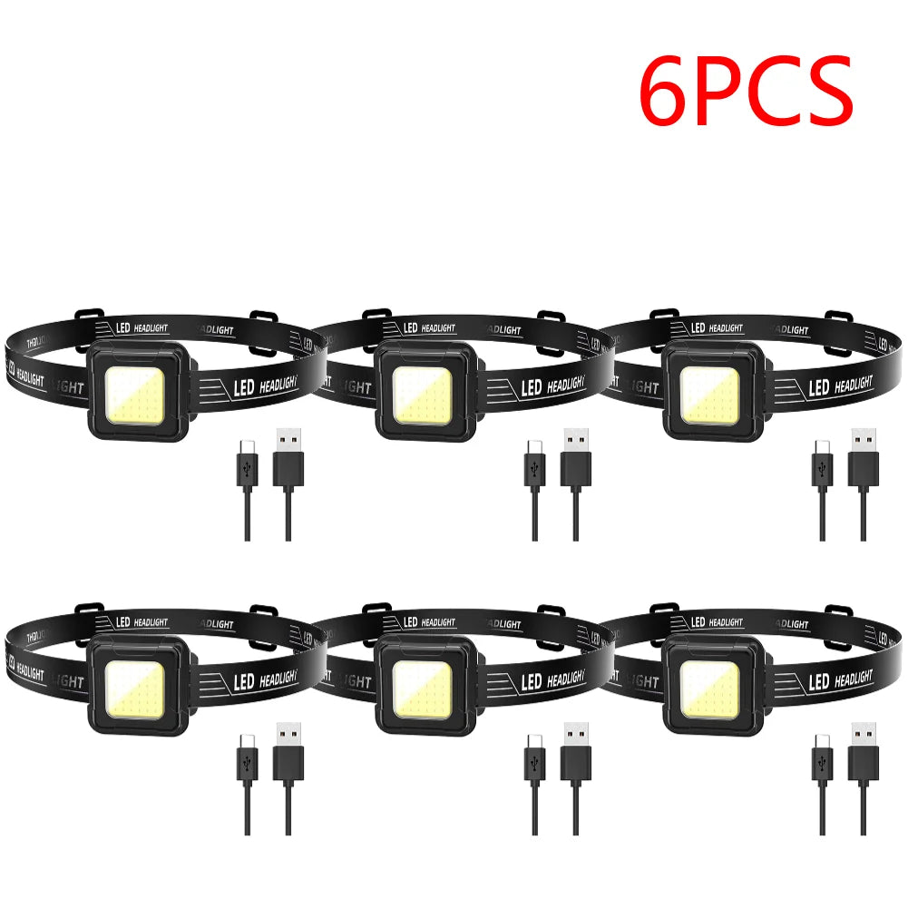 3-10PCS LED Work Light Type C USB Charging Multifunctional Head Torch Adjustable Angle COB LED Headlight Camping Running Hiking