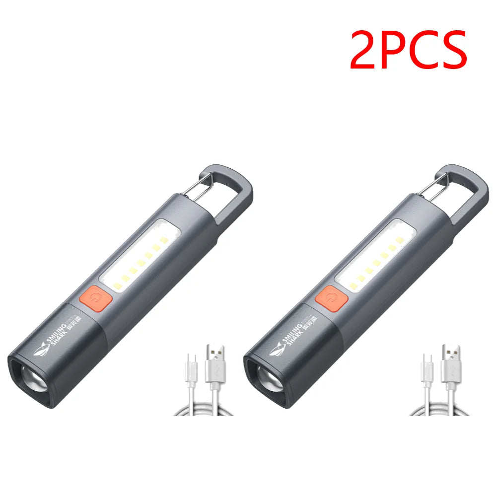 2-10PCS LED Camping Flashlight Multifunction Flashlight Type C USB Rechargeable Lightweight Torch 3 Light Modes Hiking Climbing