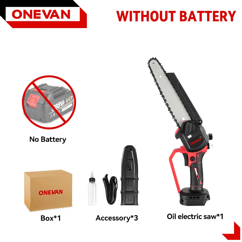 ONEVAN 8 Inch Brushless Electric Chainsaw Cordless Portable Electric Saw Woodworking Power Tool For Makita 18V Battery