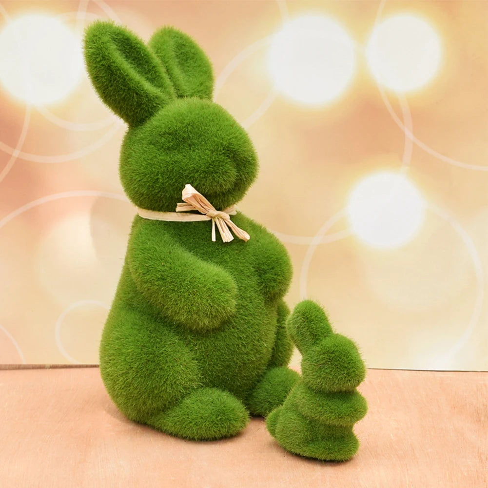 10PC Easter Bunny Decor Easter Moss Rabbit Figurine Home Garden Party Decor Artificial Moss Rabbit Easter Figurine Desktop Decor