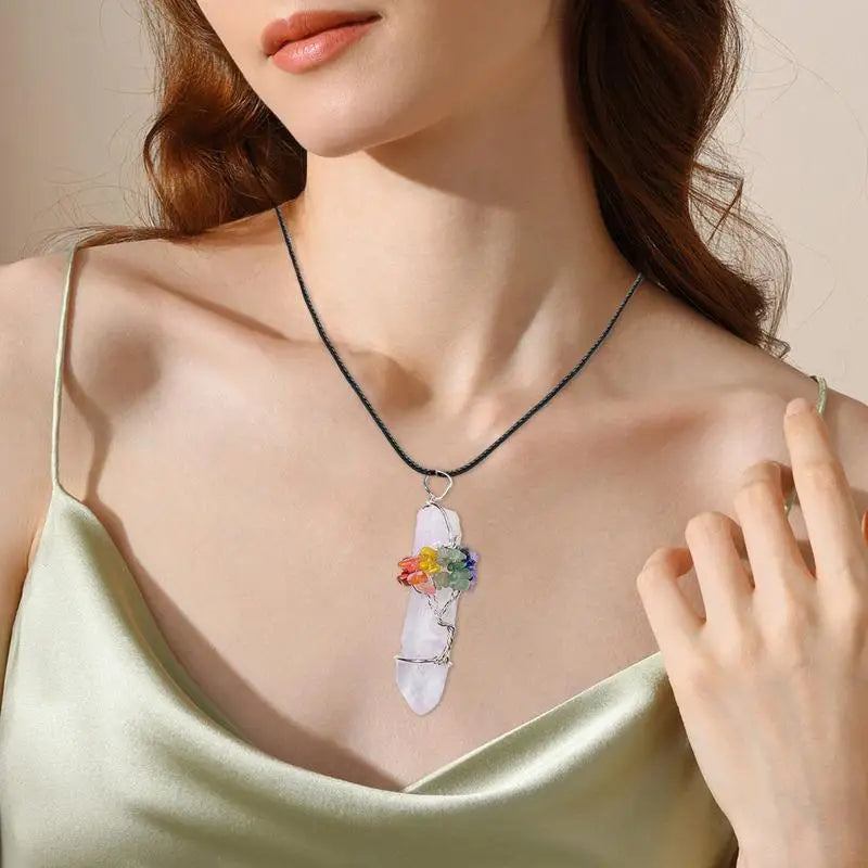 White Crystal Necklace Natural Stone Pendant Energy Gemstones Jewelry White Crystal Pendant Jewelry For Women Men