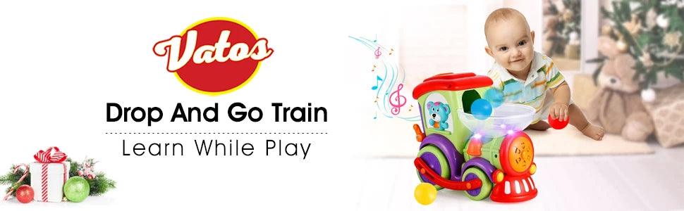 VATOS Toy Train for 1+ Year Toddler Electric Train with Drop Balls Music Talking Sound Sensor Light Baby Car Toys Gift Kids